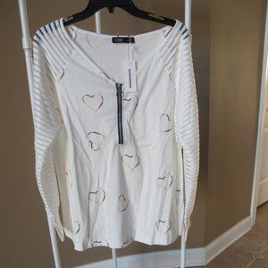 NEW-Heart Sheer Mesh Zipper Design Long Sleeve Top